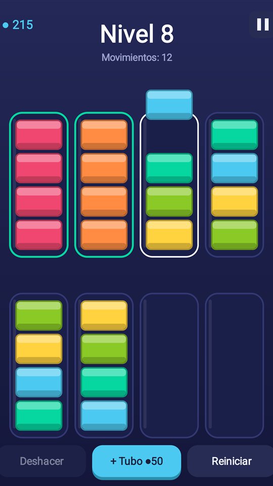Tubos con ladrillos de colores por ordenar
